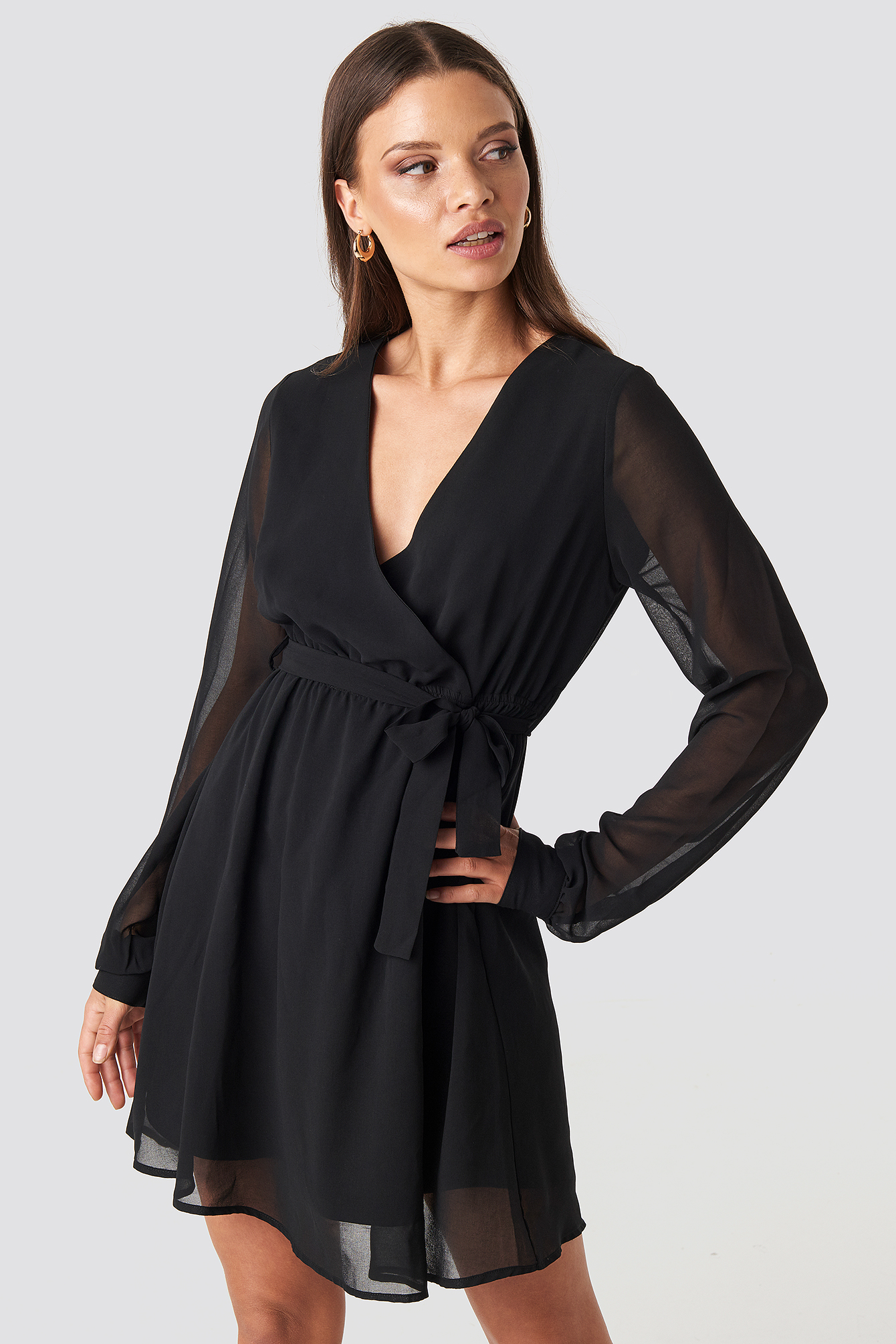 Chiffon Wrap Mini Dress Black | na-kd.com